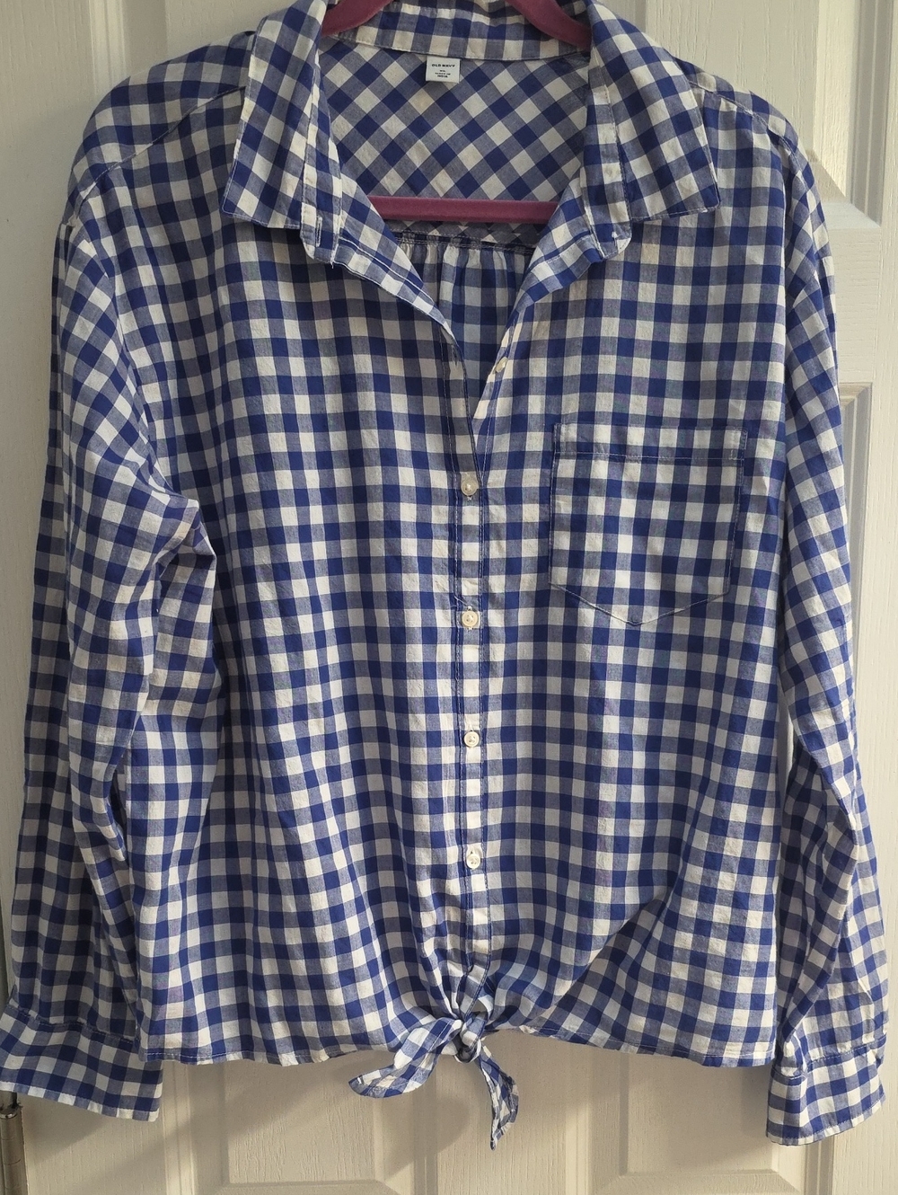 Old Navy Ladies Blue and White Gingham Check Button-Down Shirt